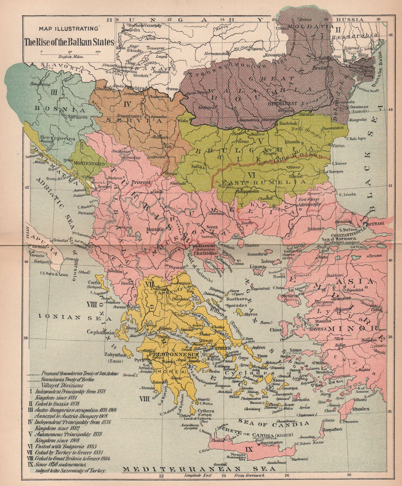 BALKANISATION. Creation of Bosnia Servia Bulgaria Romania Greece 1910 old map